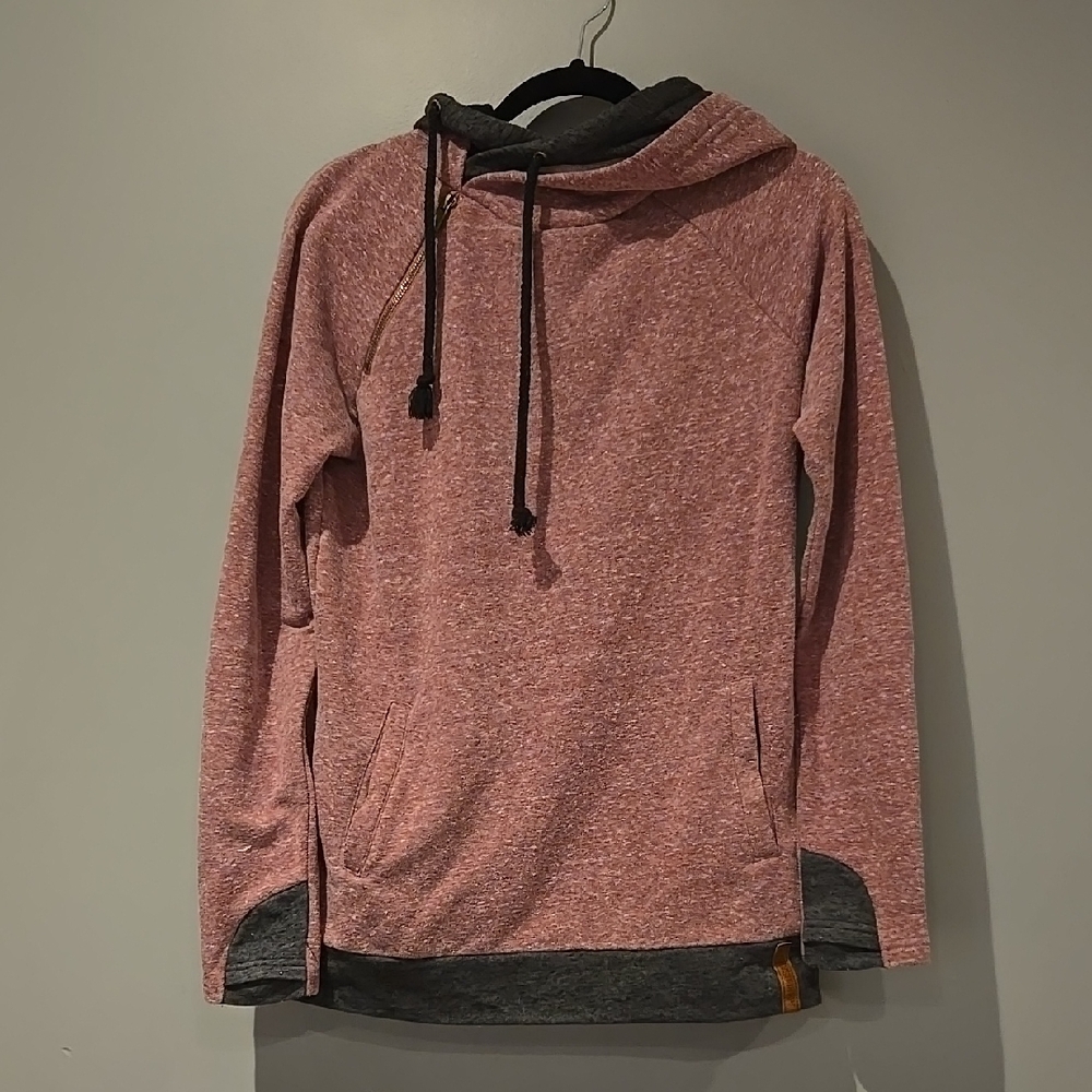 Pink and Gray Hooded Sweatshirt